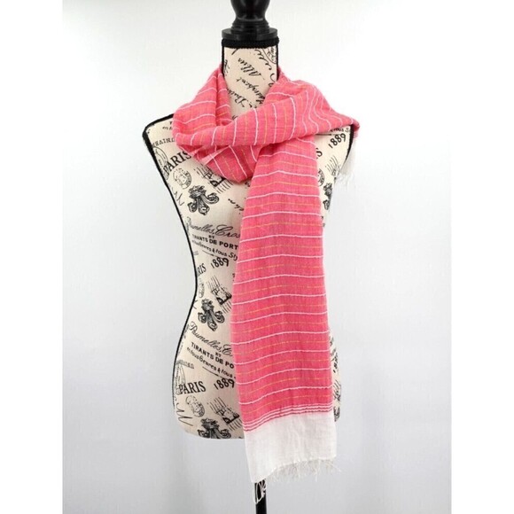LemLem Scarf Wrap Womens Pink-Metallic Striped Gauzy Shawl Woven Boho Lagenlook - Picture 1 of 12